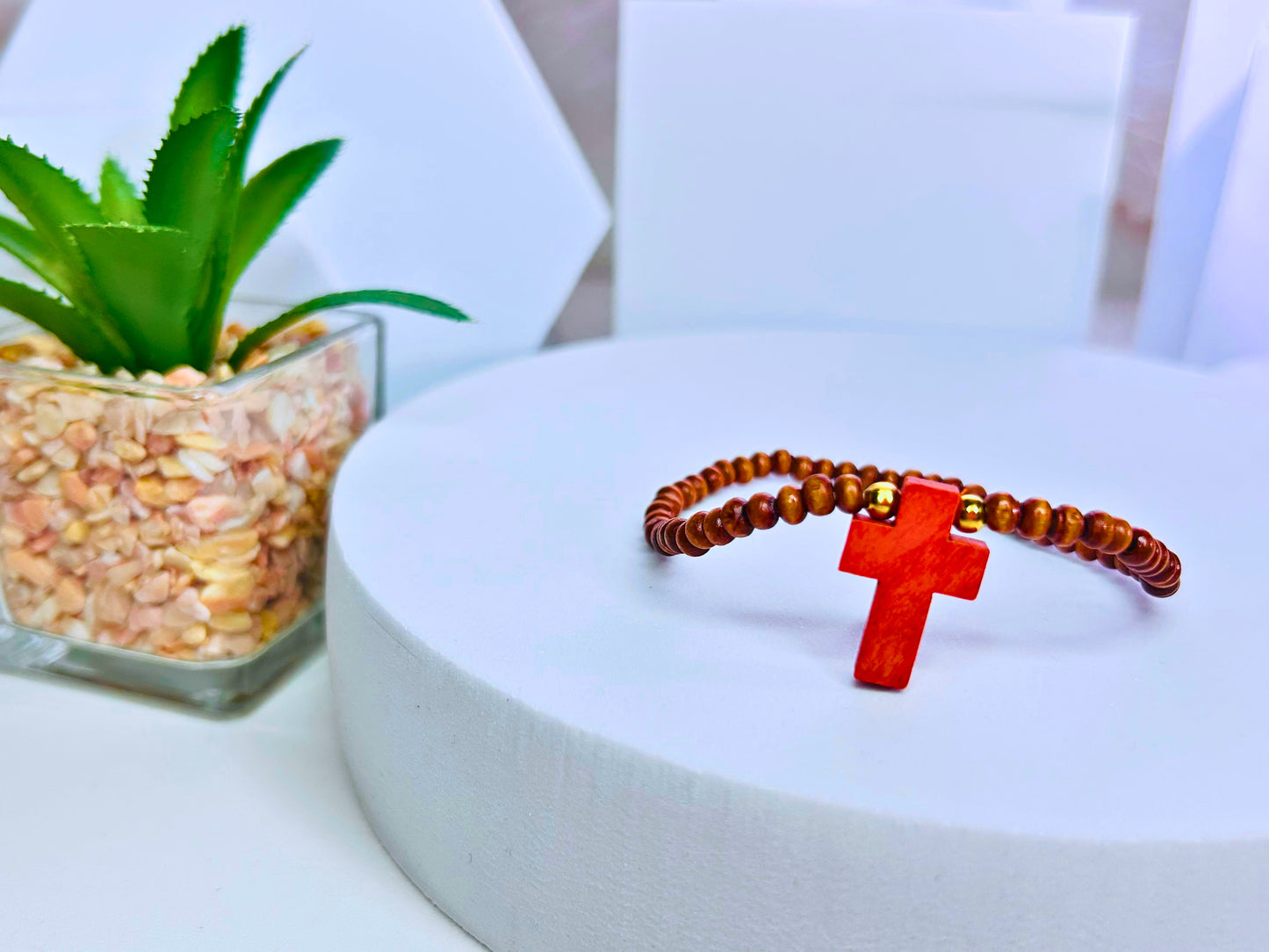 Classic Warm Wooden Cross Bracelet