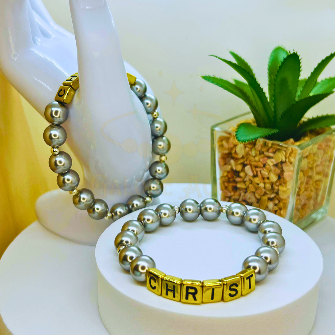 Silver Christ Statement Faith Pearl Bracelet