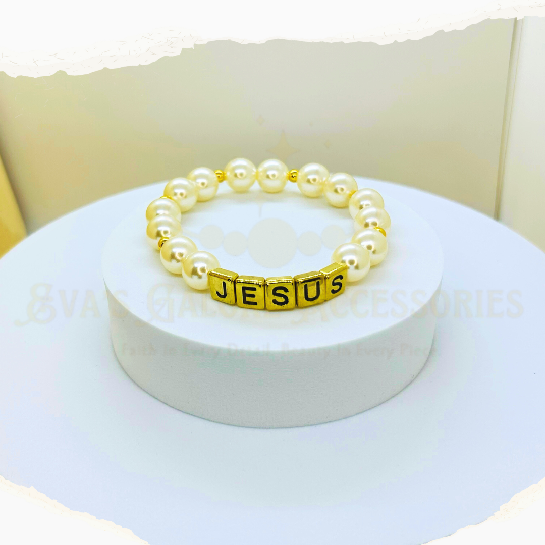Golden Grace Jesus Beaded Pearl Bracelet