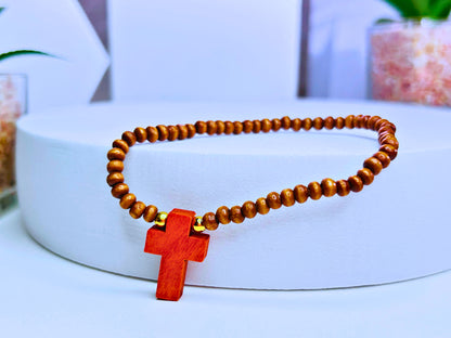 Classic Warm Wooden Cross Bracelet