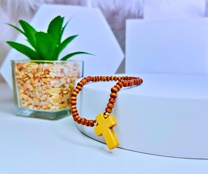 Natural Wooden Cross Bracelet