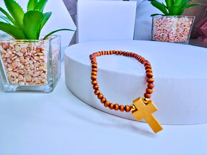Natural Wooden Cross Bracelet