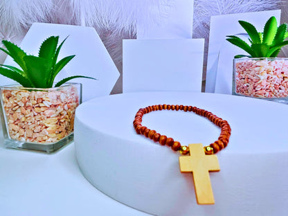 Natural Wooden Cross Bracelet