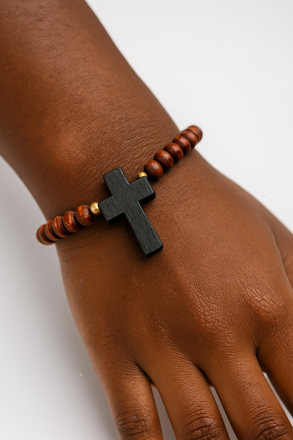 Wood Bead Cross Bracelet
