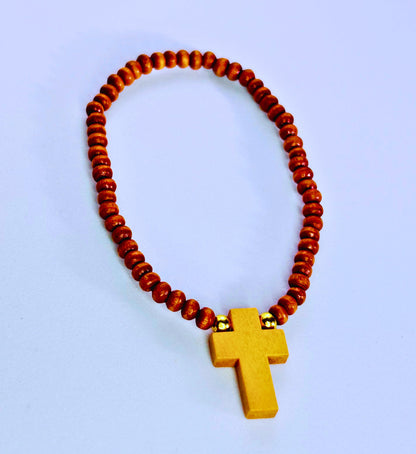 Natural Wooden Cross Bracelet