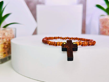 Wood Bead Cross Bracelet
