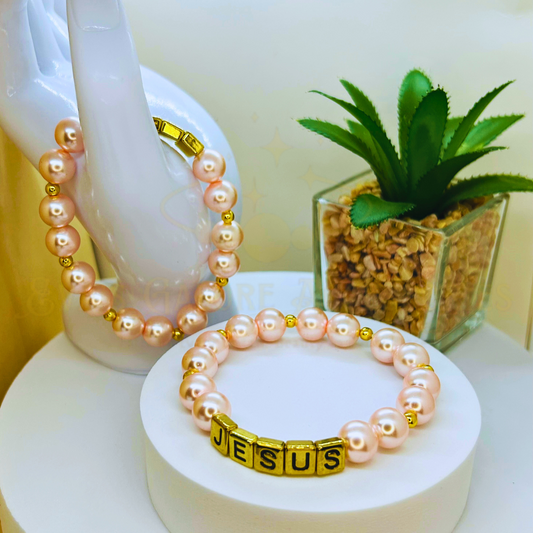 Pink Pearl Jesus Bracelet