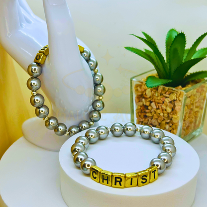 Silver Christ Statement Faith Pearl Bracelet