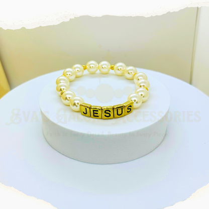 Golden Grace Jesus Beaded Pearl Bracelet