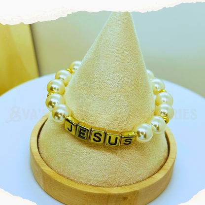 Golden Grace Jesus Beaded Pearl Bracelet