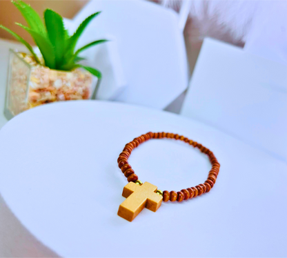 Natural Wooden Cross Bracelet