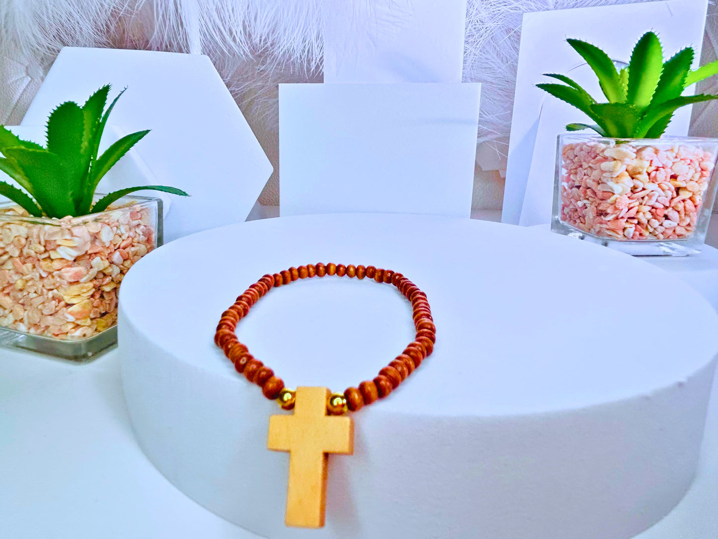 Natural Wooden Cross Bracelet
